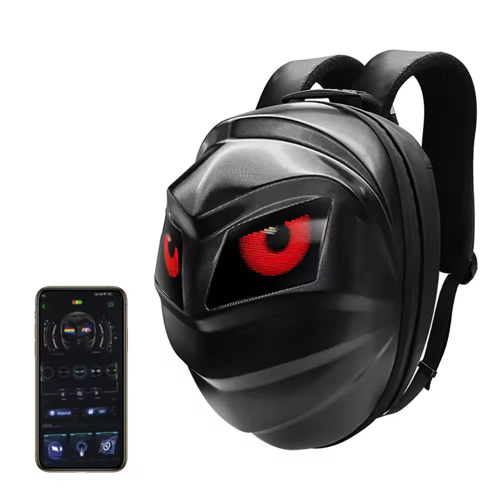 Waterproof anti-theft LED motorcycle backpack Hard shell eye animation showing anti-lock braking system Black Knight backpack
