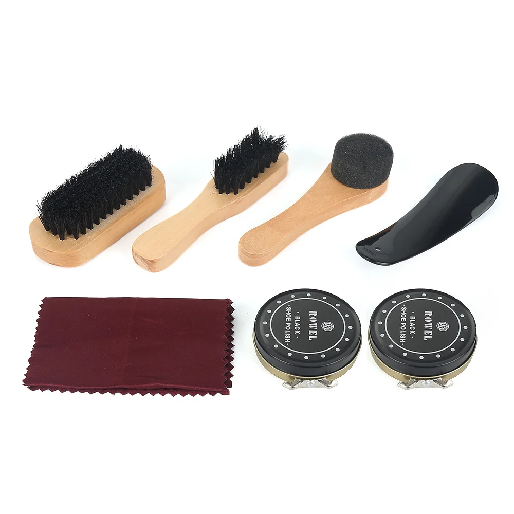 8 Pcs/Set Pro Shoes Care Kit Shoe Shine Box Bamboo Wooden  Cleaning Set Brush Shine Polishing Tool For Leather Shoes
