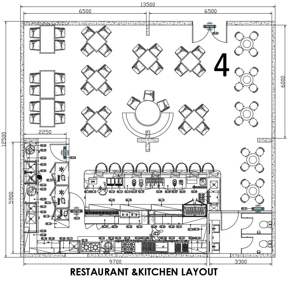 Commercial Restaurant 3D design and Kitchen layout layout design for new restaurant