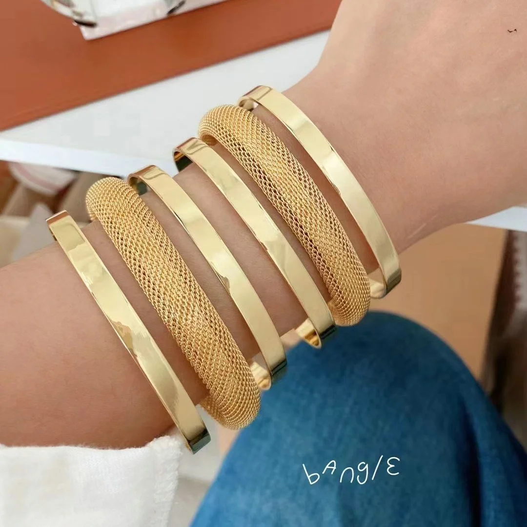 new design copper wide cuff bracelet bangles 18k gold exaggerated chunky bangle fashion jewelry women indian bangles