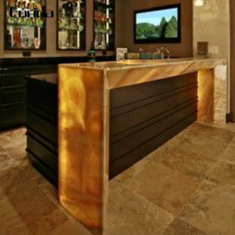Custom Made High Quality Modern Design Style Restaurant Bar Counter translucent stone bar counter