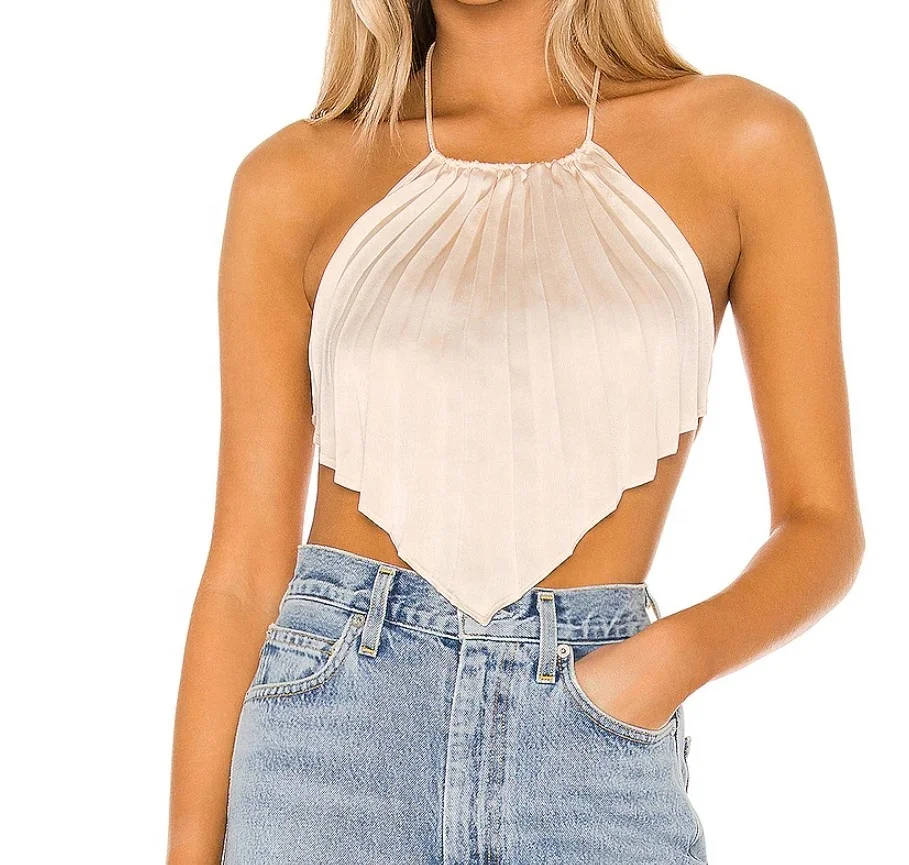 2020 Chain Halter Neck women knitted basic crop tops sleeveless women cami crop top