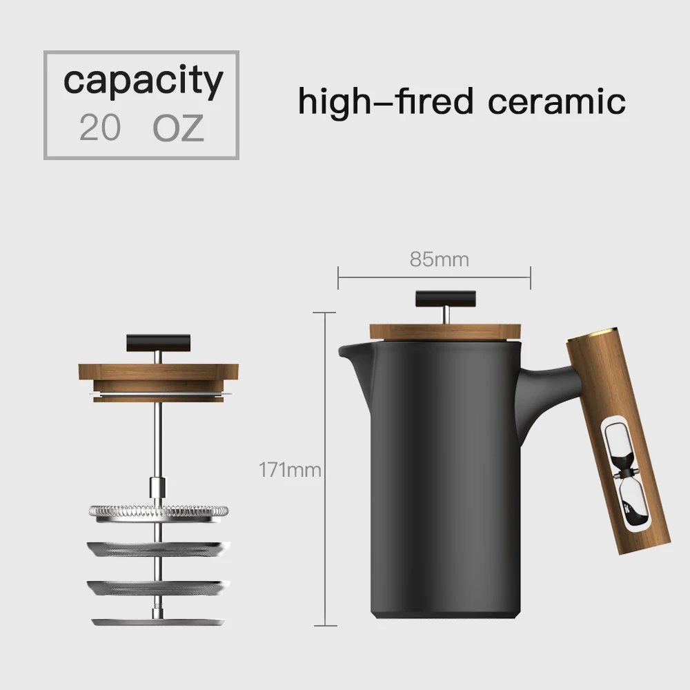 Wholesale vacuum ceramic coffee pot with 4 level SLS filtration system french coffee press potable french press for camping