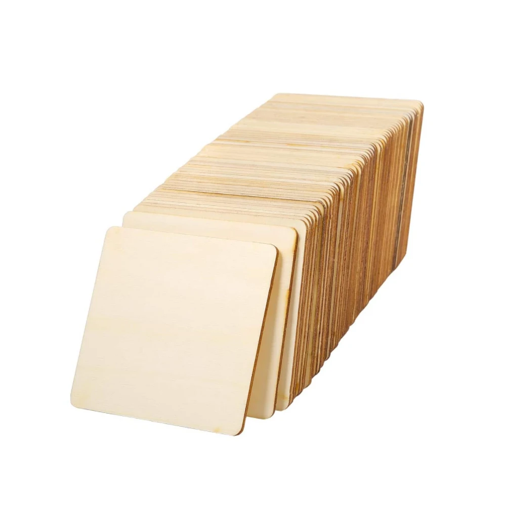 Custom 72 Pieces Unfinished  4 x 4 Inch Square Wood Slices Blank for DIY craft (1600296342036)
