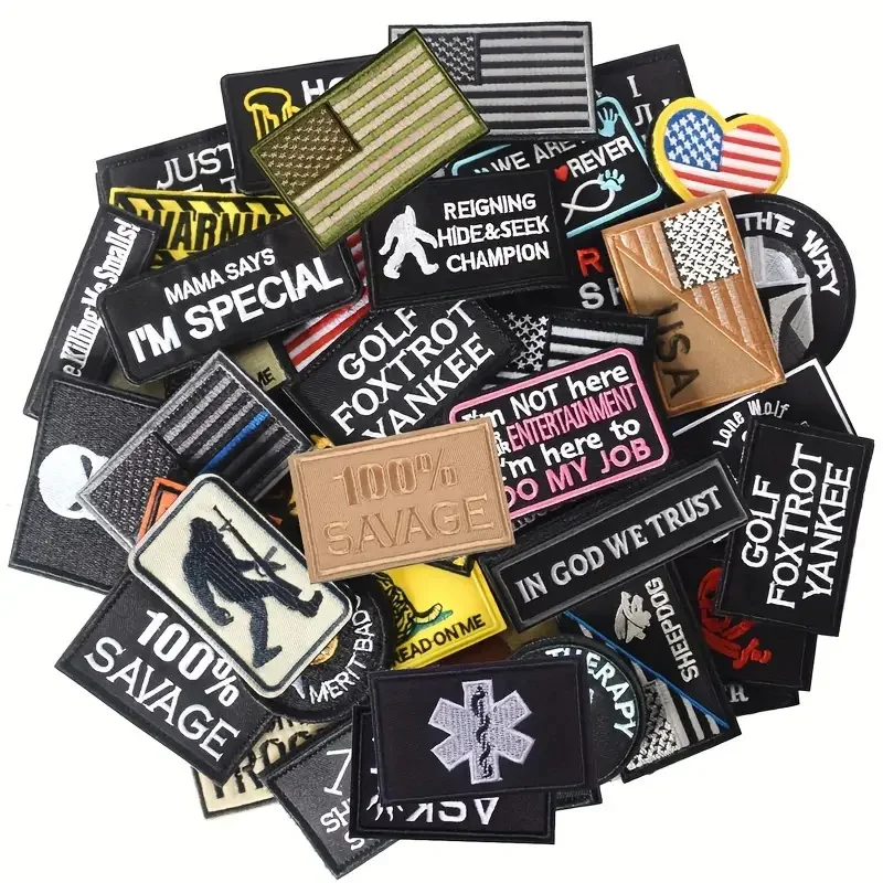 Custom Logo Design Heat Transfer Woven Label  Embroidery Patch Embroidered Clothes Fabric Badges Iron on Customize Patches
