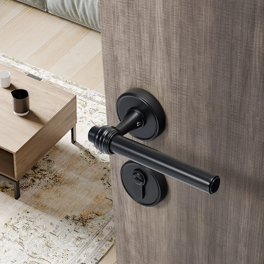 YONFIA 8031 house solid zinc alloy matte black interior door handle bathroom privacy lever door lock handle black for wood door