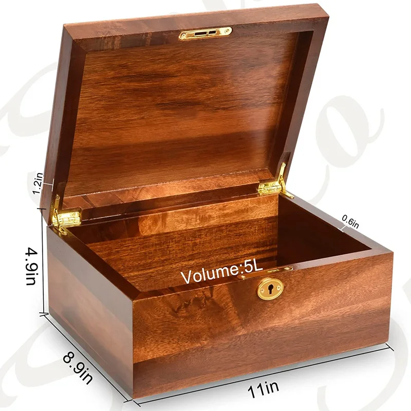 Wooden keepsake Box with Hinged Lid for Recipes Decorative Storage or as Keepsake Acacia Wood Decorative Storage Boxes