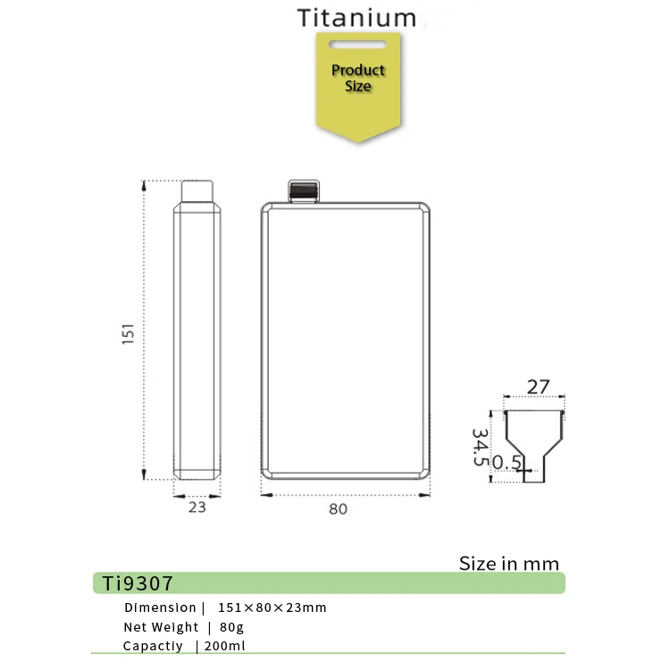 Factory Customized Titanium Ultralight Hip Flask Unique Square Personalized Flask Camping Drinkware Accessories
