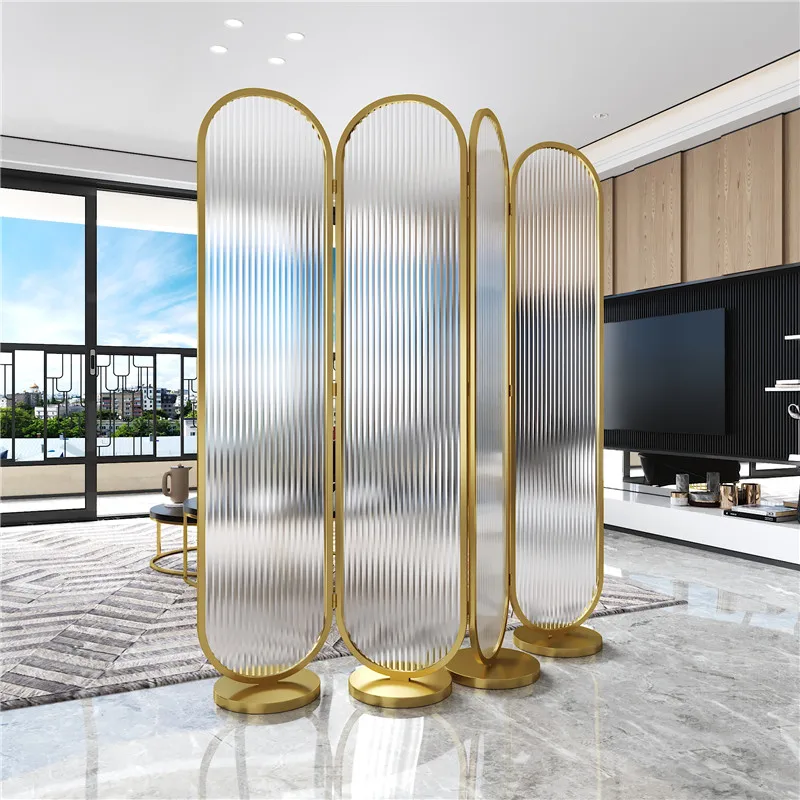 Декоративные передвижные складные золотистые разделители из матового стекла для спа-мероприятий