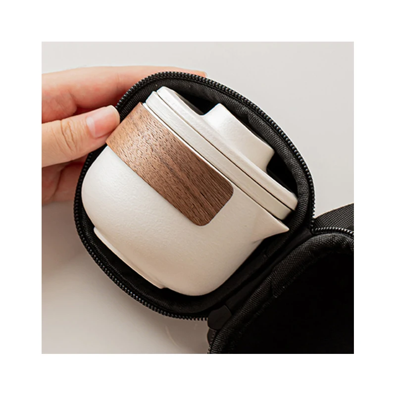 Travel tea set small portable quick outdoor camping travel ceramic teapot tea cup 3 pcs set Drinkware with bag