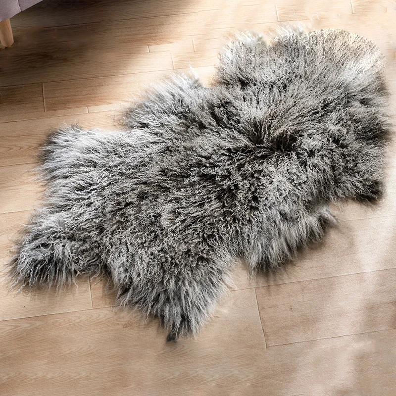 Wholesale Home Tibetan Sheepskin Throw Rug Mongolian carpet animal fur area rug Big Size natural curly wool lamb skin rug