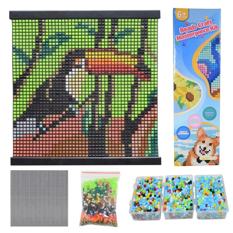Handmade without ironing mesh canvas art wall painting diy 5mm perler beads kit for children
