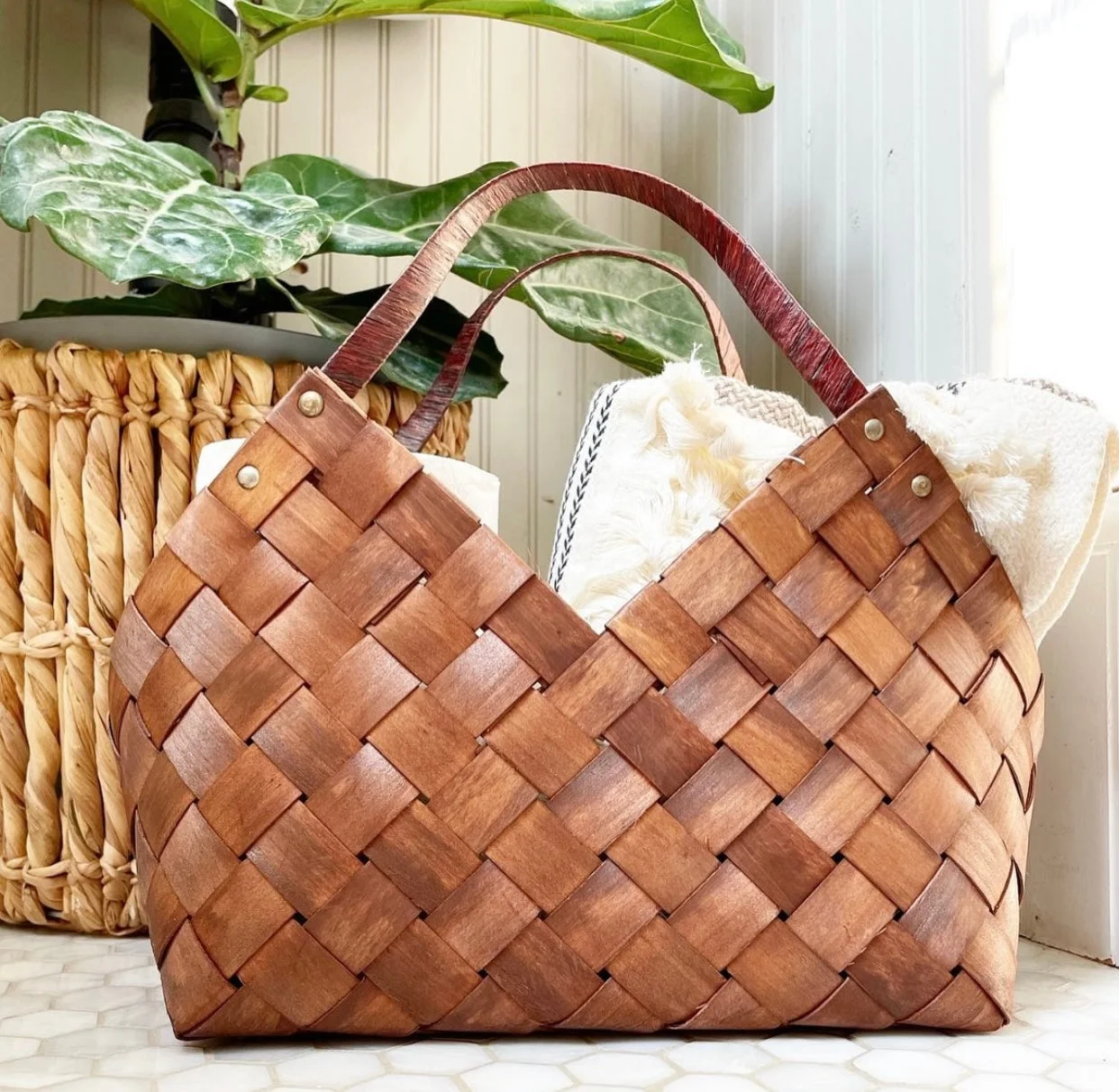 Woven Sonoma Basket/ natural palm leaves basket