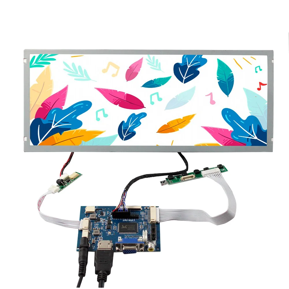 123 Lcd Display Ad Display Screen Computer Display 12.3Inch 1280X480 Stretched Bar Lcd Screen With Hd-Mi Vga 2Av Driver Board