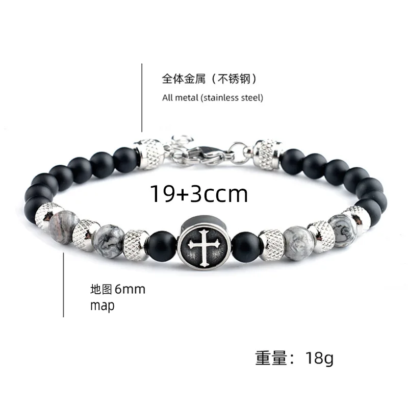 Fashion Small 6mm Tiger Eye Beads Bracelets, Stainless Steel Faith Cross Charm Bead Bracelets for Men
