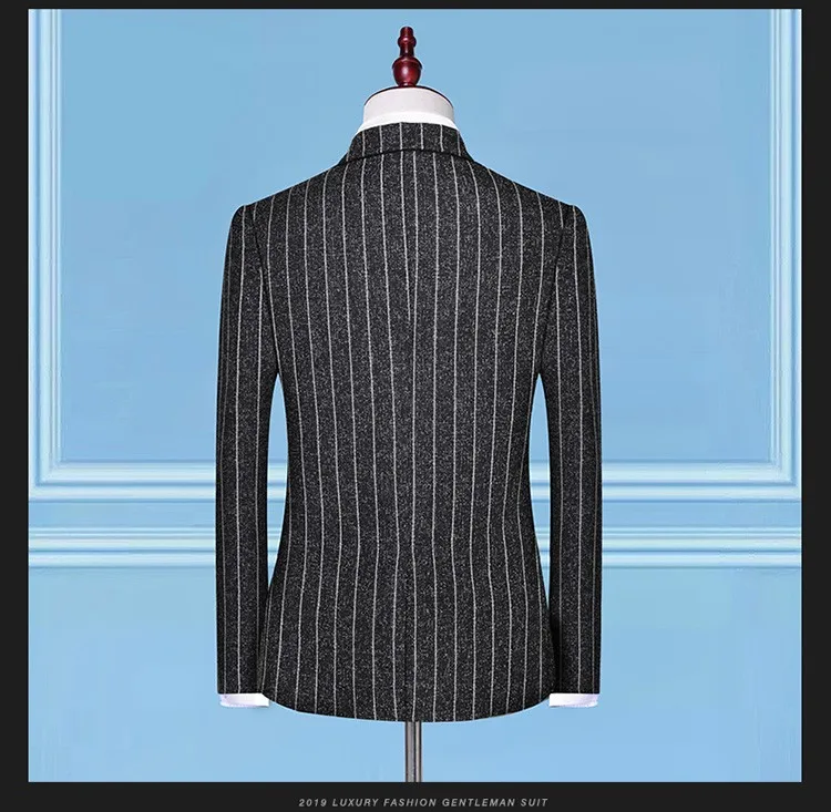 (Куртки + жилет + брюки) мужские блейзеры тонкие британские деловые костюмы мужское платье 3 предмета Свадебный Мужской костюм в полоску для жениха