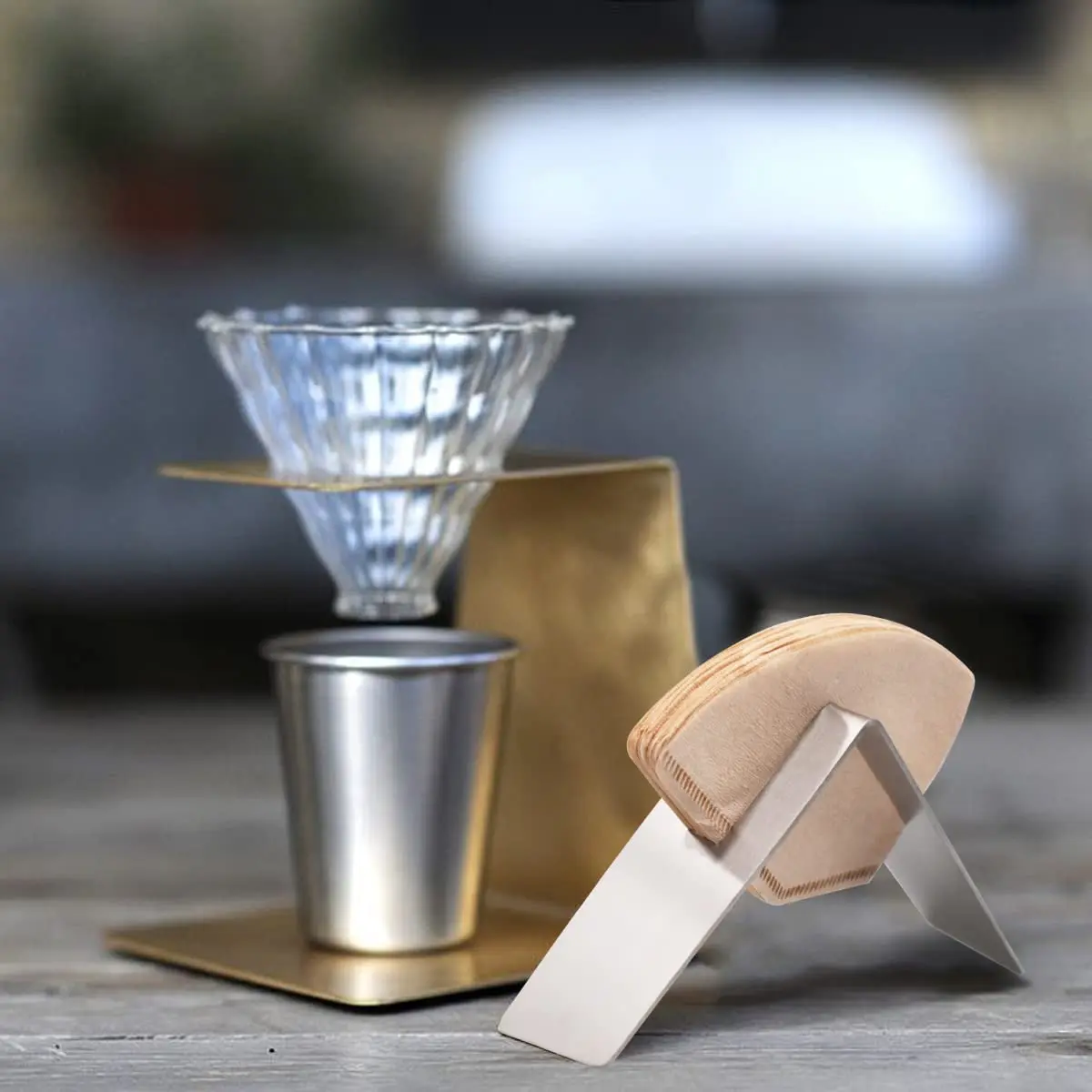 Counter Top Stainless steel Coffee Filter Holder For Round Paper