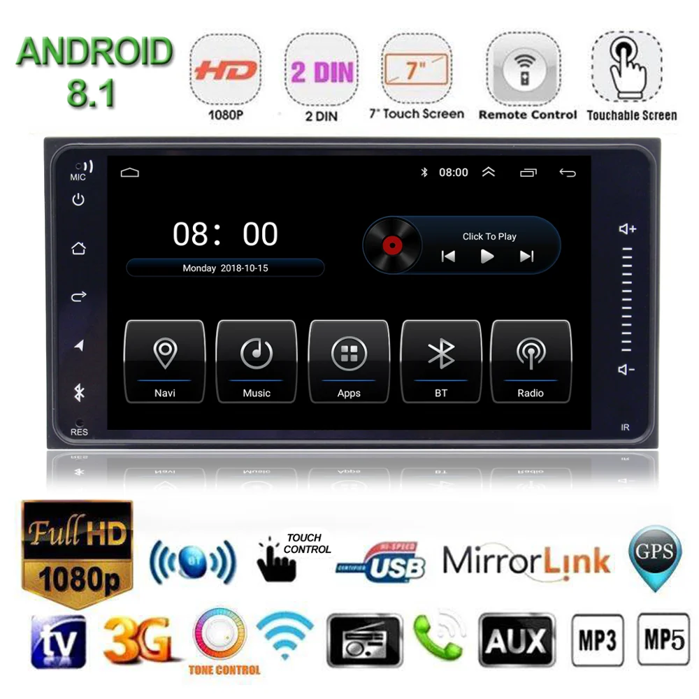 7 inch Touch Screen Android 9.1 2DIN Car radio Player for Toyota OBD2 WIFI BT G4 Navigation GPS MP5 multimedia audio video
