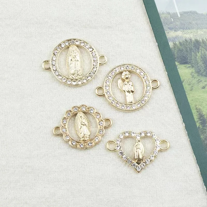 China Manufacturer Jewelry Findings Virgin Mary Connector 18k Gold Plated Cubic Zircon Accessory for Bracelets