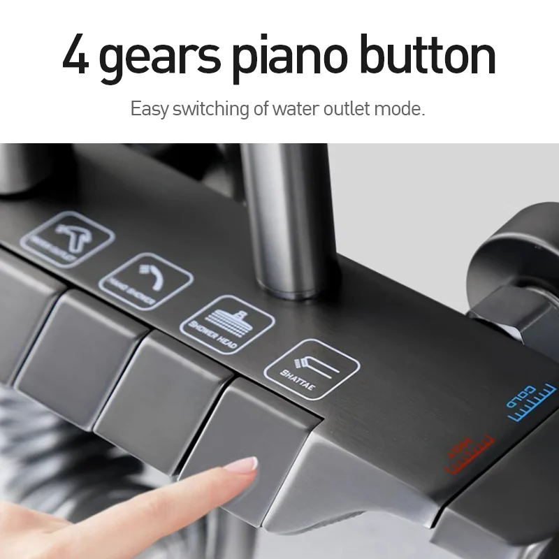High Quality Black Brass Thermostatic Piano Key Valve Shower Head Mixer Shower System Faucet Sets