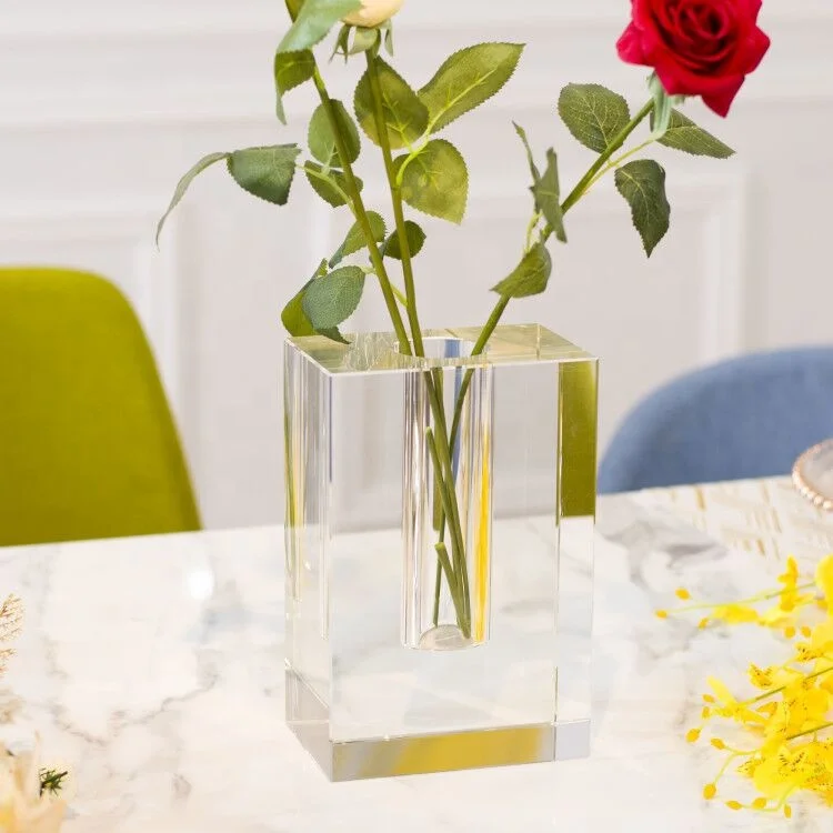 pure crystal block flower vase for home hotel restaurant cafe table top decors