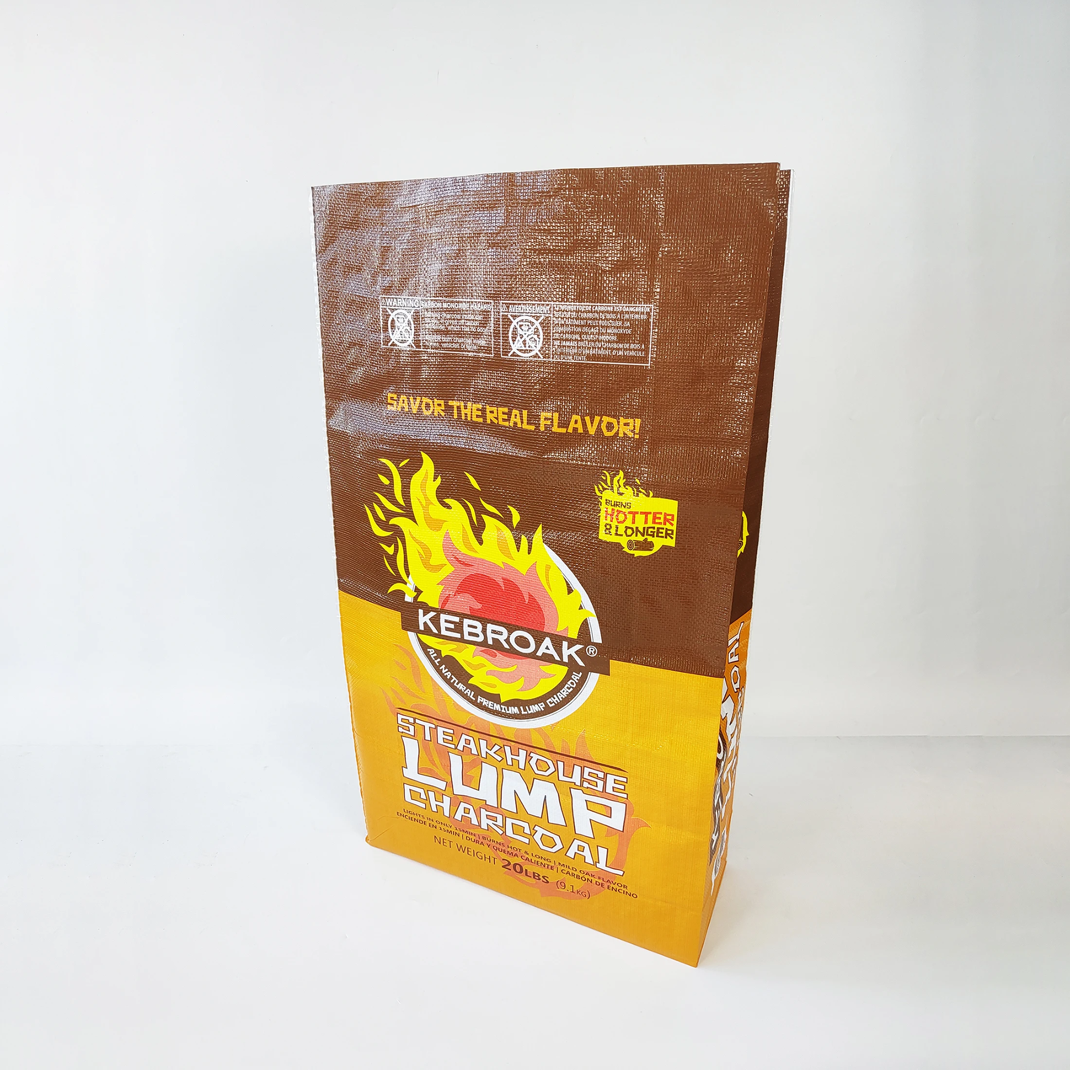 Custom Full Colorful printing square bottom BOPP laminated pp woven charcoal packing bag