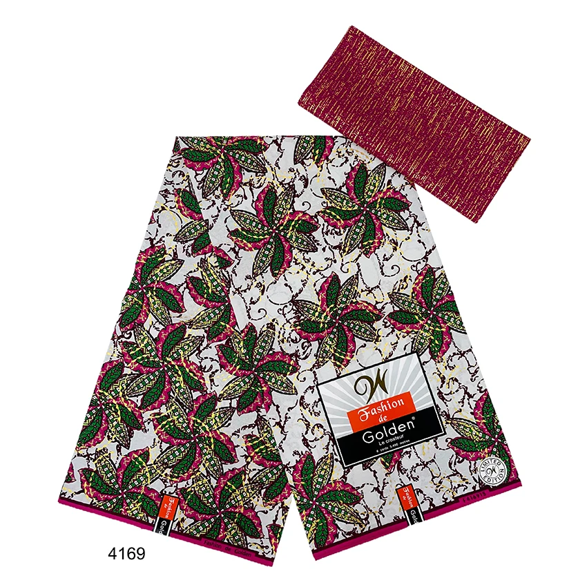 2024 Newest African Kente Fabric gold Real Wax Fabric Nigeria Ghana Style Tissu Sewing Dress Craft DIY Cotton 4+2 yards