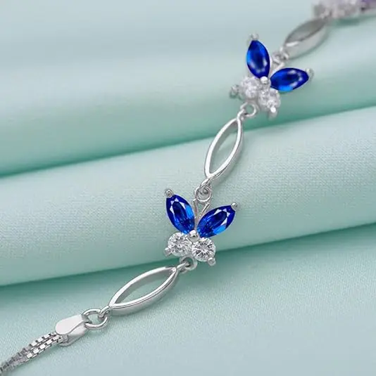 Butterfly Blue Gems Stone Moissanite Necklace 925 Sterling Silver White Rhodium Plated 18K Gold Necklace for Teenager Gold DIA