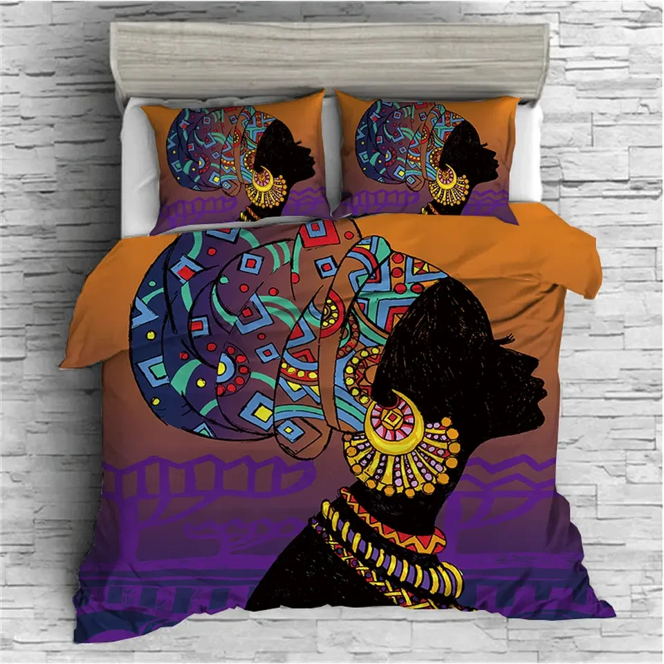Hot Sale Quilt King Queen Size Four Piece Bedsheet Bedding Set 100% Polyester Duvet Cover Pillowcases African Market Designs