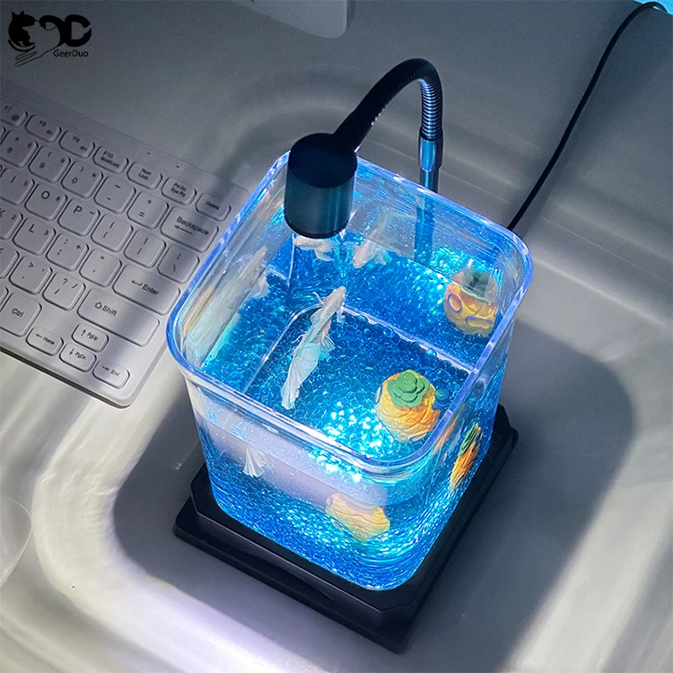 Geerduo Simple Style Classic Aquarium Equipment Versatile Tabletop Betta Acrylic Fish Tank with LED Light