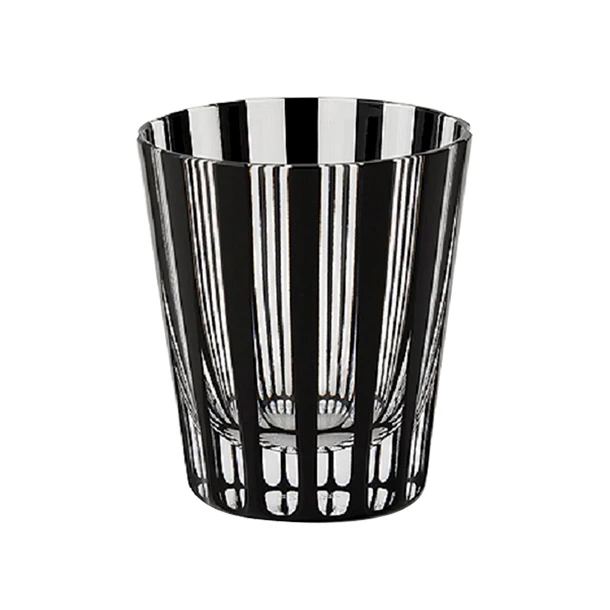 Japan Style Black Wine Clear Glass Cup With A Straight Stripe Surface