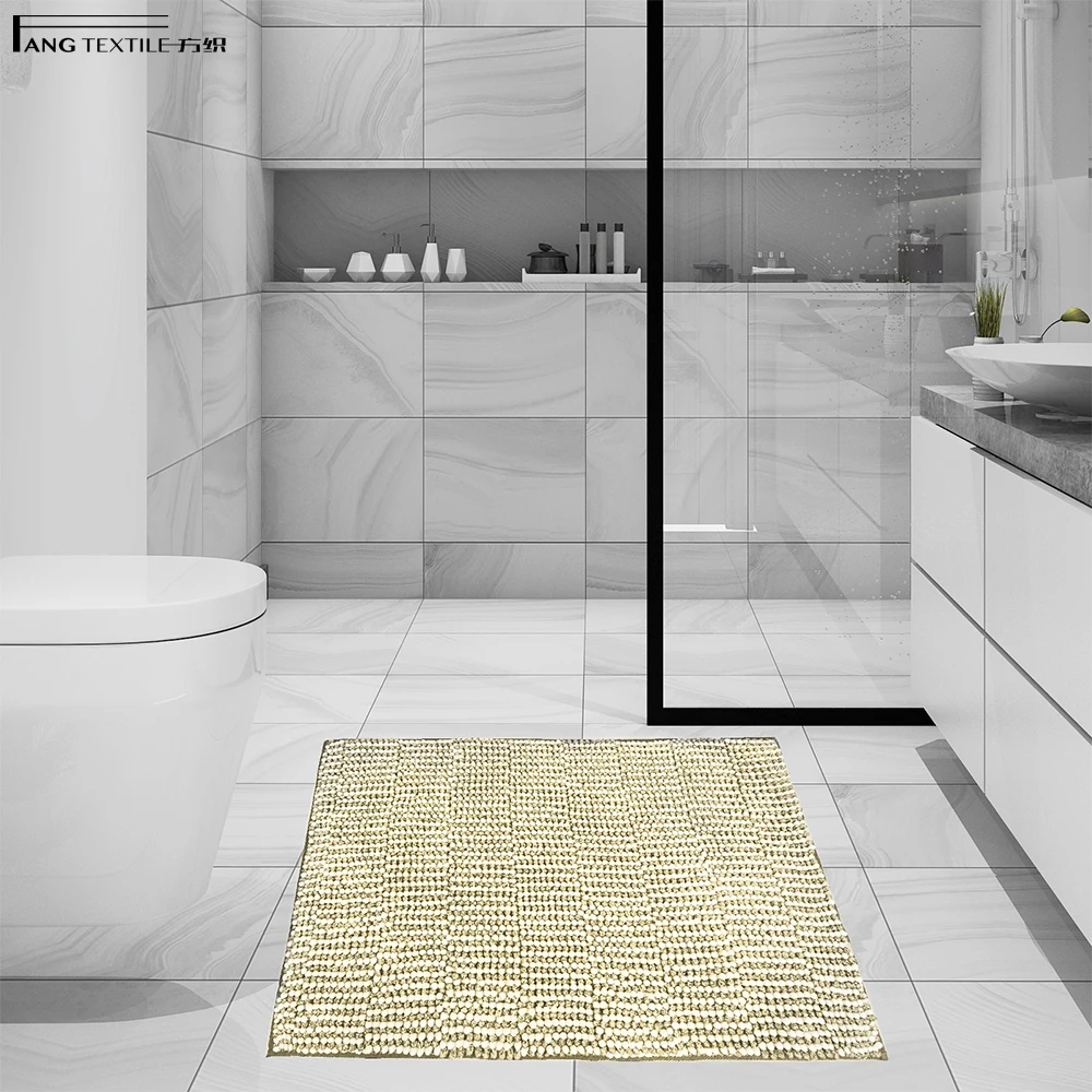 Solid Yellow Chenille Soft Comfortable Carpets Anti Slip Toilet Shower Mats for Bathroom