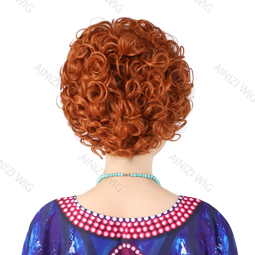 Ainizi red brown curly Mrs Roper cosplay wig for old ladies