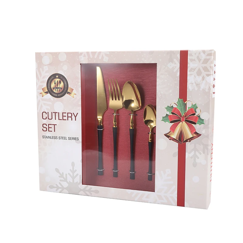 Creative Western gold silverware set elegant stainless steel cutlery set 24 pcs Christmas GIft box fork spoon set