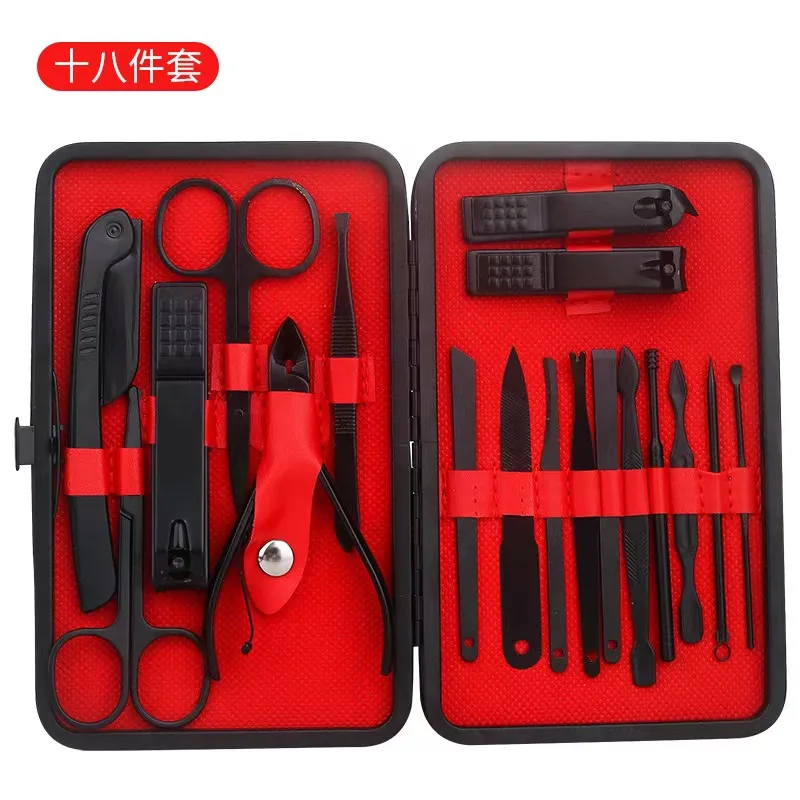 2024 New YD Made In Yangjiang Black 18-Piece Set Manicure Set With Leather Case