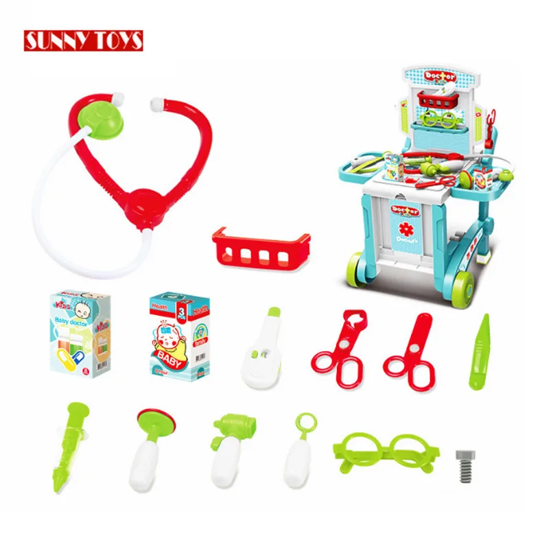 3 in 1 pretend play doctor kit suitcase toys educational plastic kids doctor cart toy for boys girls