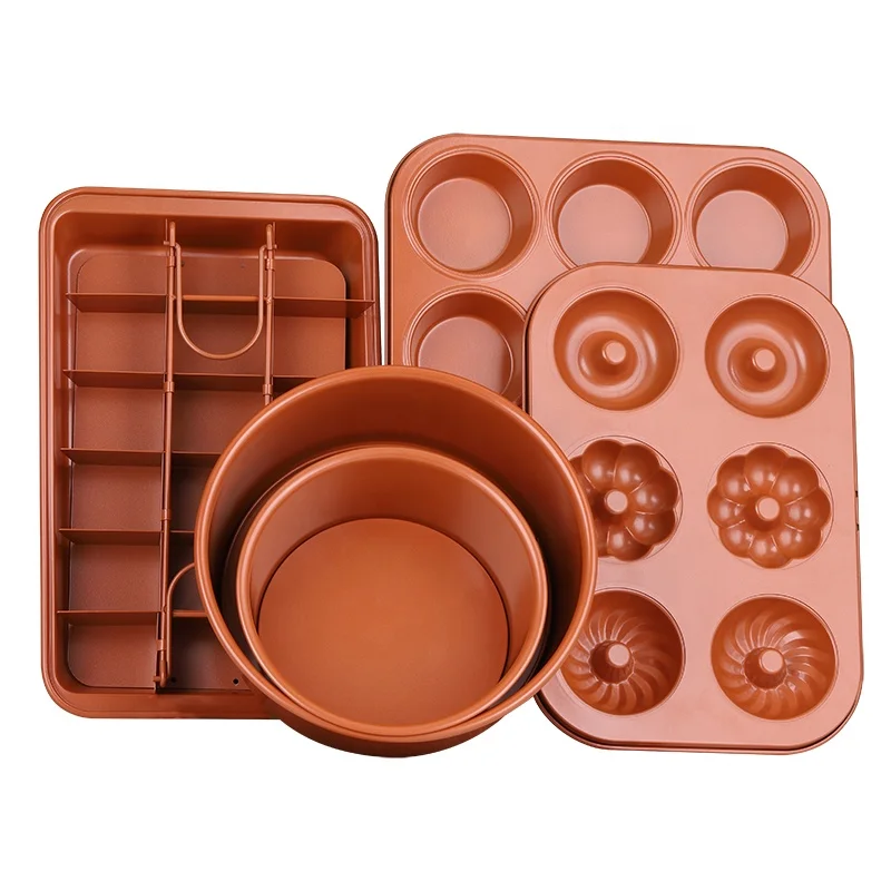 Hot Sale 5 Pieces Cake Mould Carbon Steel Baking Pans Nonstick Bakeware Set