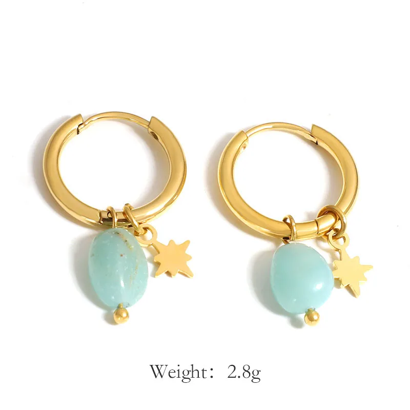 MICCI Amazonite Stone Earrings Niche Light 18k Gold Charm Opal Natural Stone Eight Mang North Star Pendant Earring Jewelry