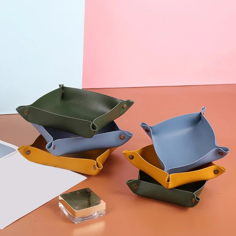 Personalized storage baskets pu leather factory custom desk organize set hot selling storage box for keys faux leather