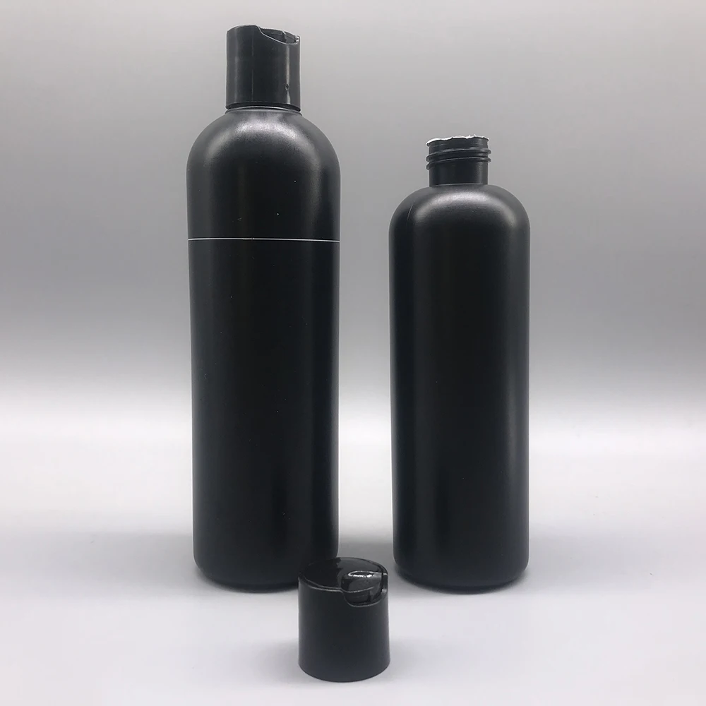 8 oz 250ml 350ml PE Plastic Cylinder shampoo Bottle in black with black Disc Cap