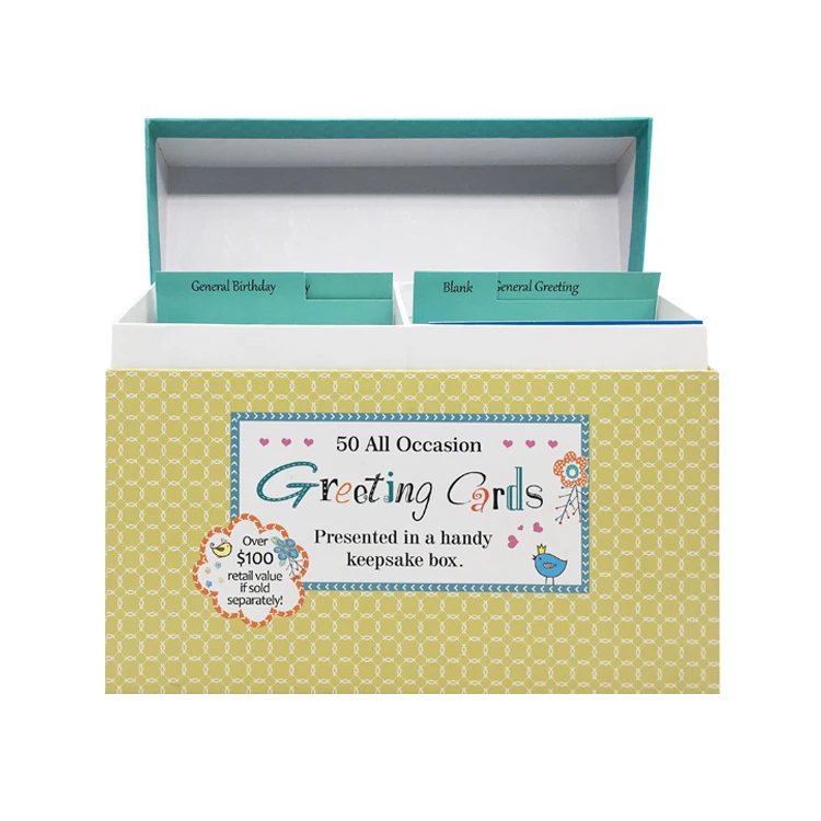 Custom assorted designs bulk premium set of 50 birthday greeting cards boxes