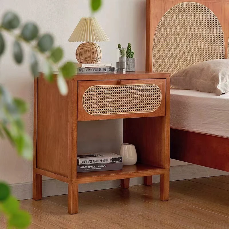Vintage Rattan Bedside Table Minimalist Bedside Table
