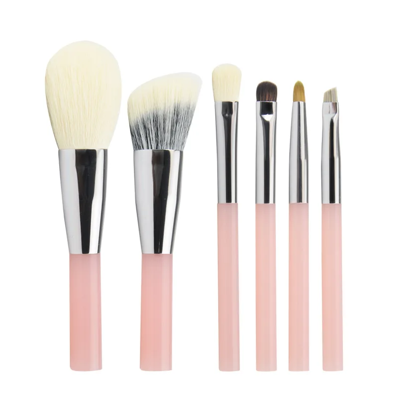 6 Pcs Makeup Brush Set travel size portable soft hair powder Beauty Brush synthetic bristles foundation pink green brushes