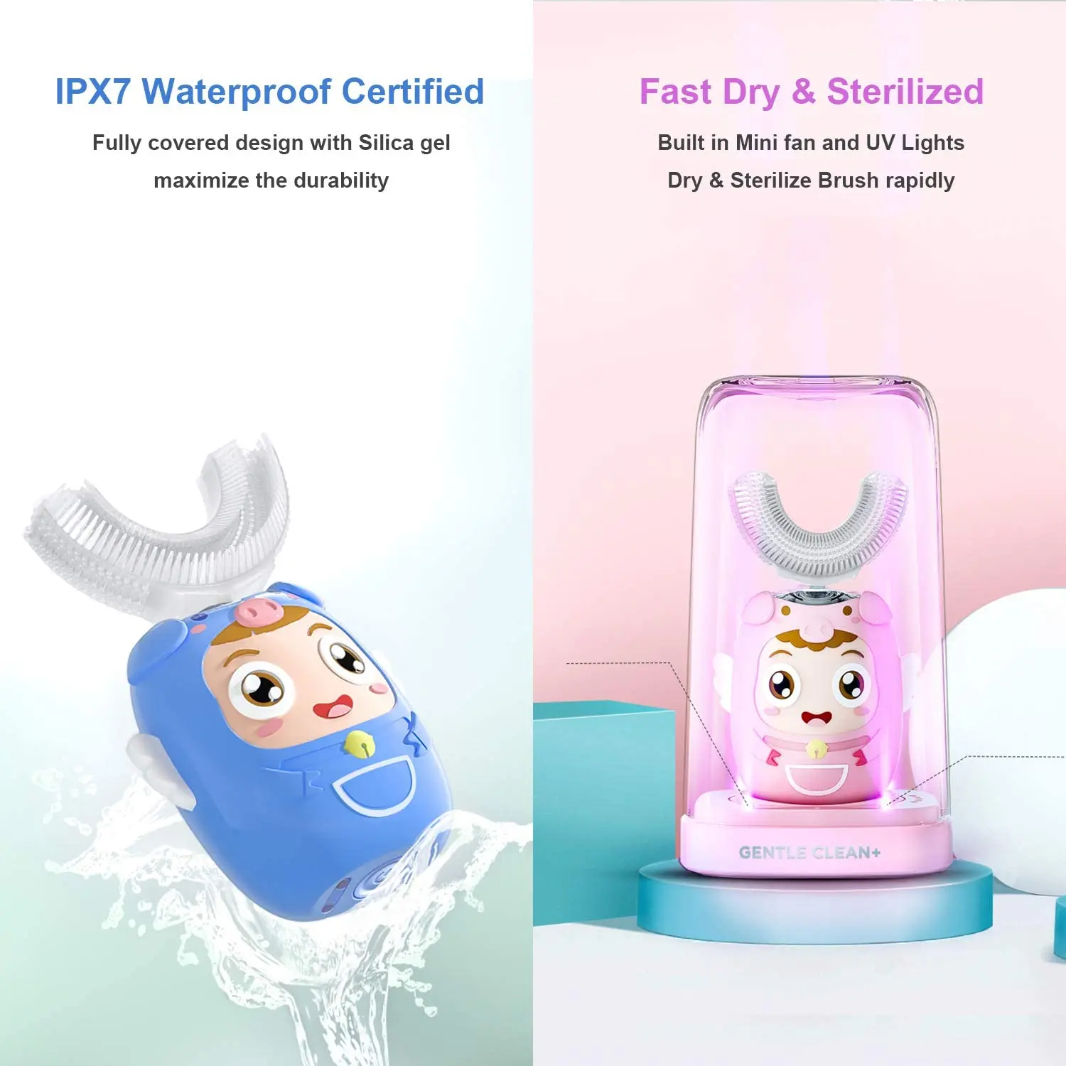 Comprehensive protection lovely children ushaped toothbrush ipx7 nano Portable  kids u-shaped toothbrush