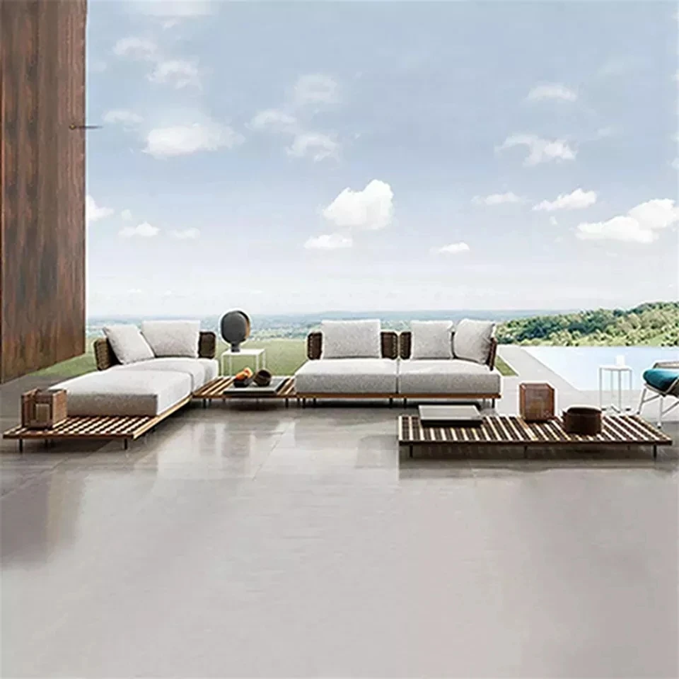 malaysia Italian designs living room wicker and oak wood like metallic legs rattan rustic wooden sofa set outdoor furniture