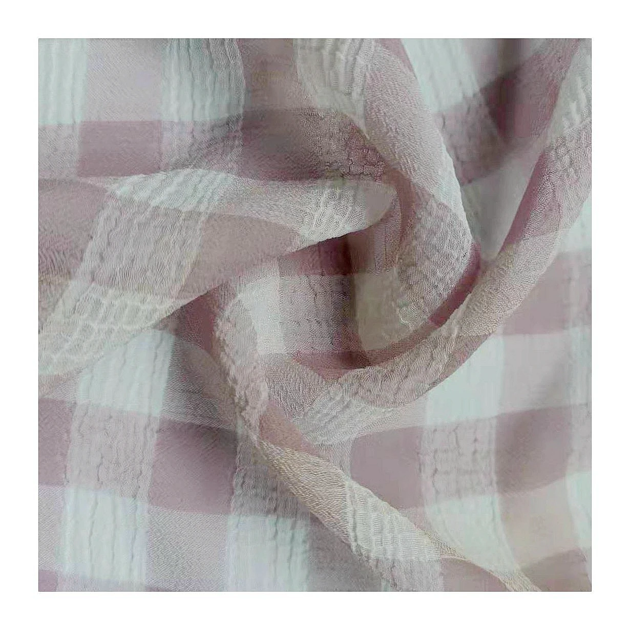 Cationic slik like check gauze nano wrinkle crepe  chiffon fabric for dress blouse skirt