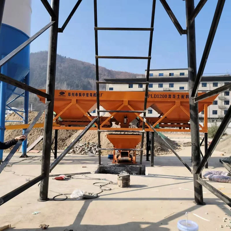 Concrete Batching Plant Machine PLD1200 3 bins belt conveyor weighing aggregate hopper