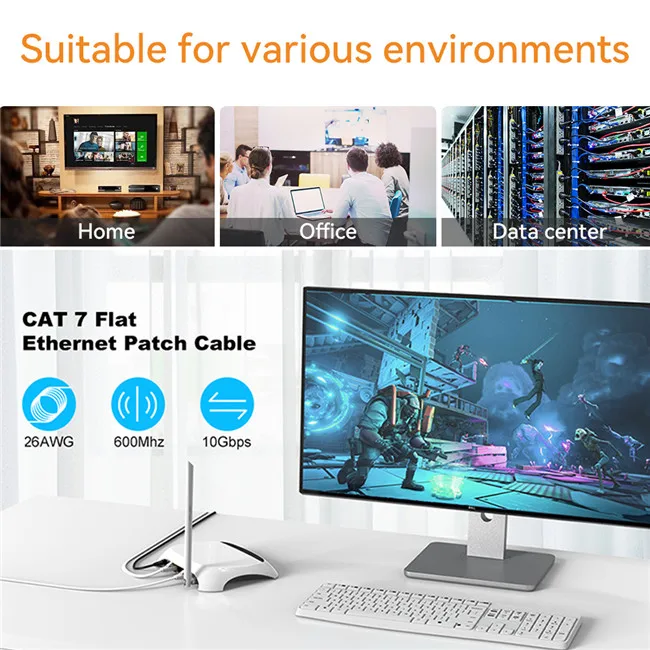 10GB Transfer Rates & Up to 600 MHz 26awg Cat7 RJ45 To RJ45 Data Lan Cable Patch Cord Sftp Networking Cable Ethernet Cable