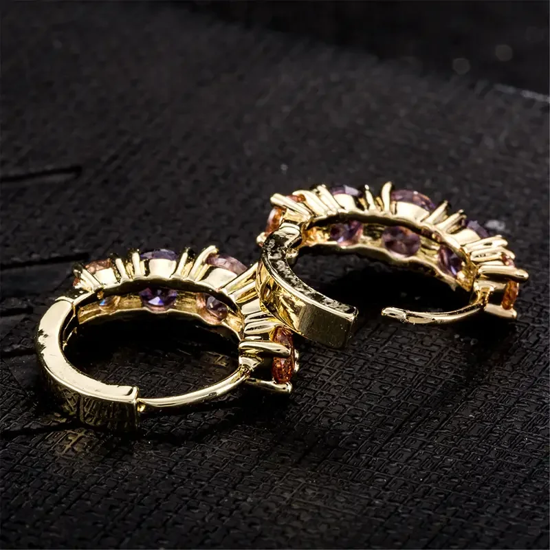CAOSHI Hot Selling Multi Stone Small Hoop Earrings Silver Gold Plated Brass Jewelry Fashion Huggie Ladies Earrings for Woman