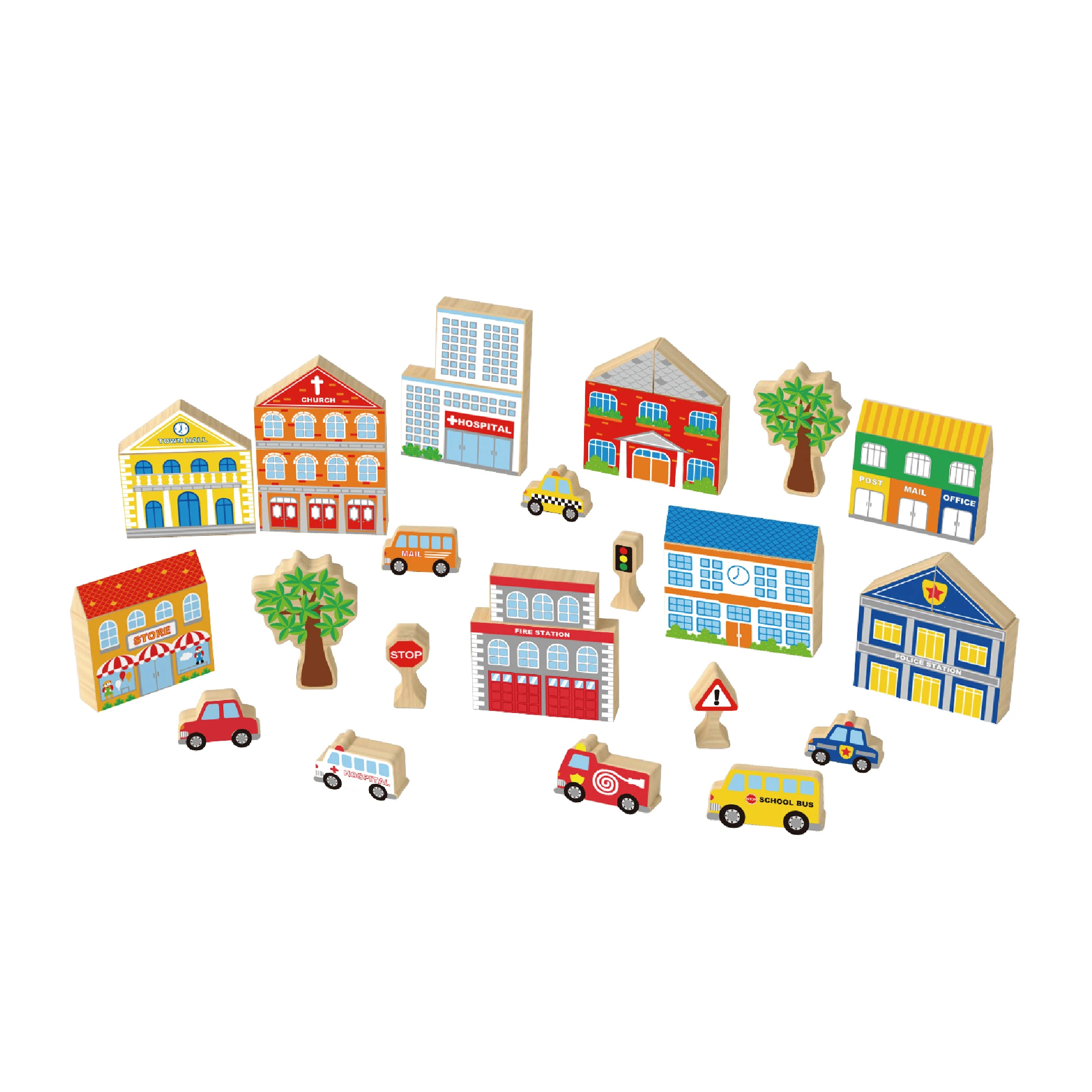 DIY Child Wooden Farm Construction Building Blocks Set Colorful Educational Toys For Kids Creative Learning